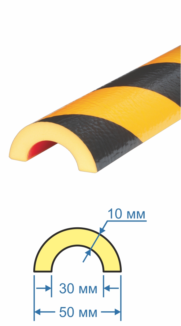 Предостерегающий защитный профиль поверхности GASLINE тип R30; черно-желтый (R30х1000; 30х10мм; гибкий пенополиуретан)