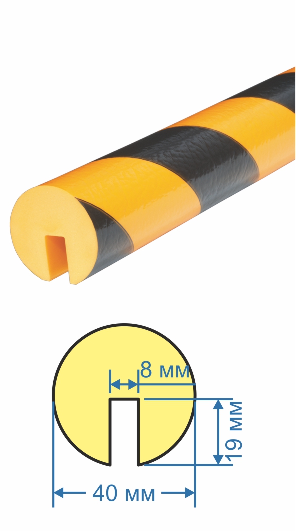 Предостерегающий защитный профиль поверхности GASLINE тип B; черно-желтый (D40х1000; 19х8мм; гибкий пенополиуретан)
