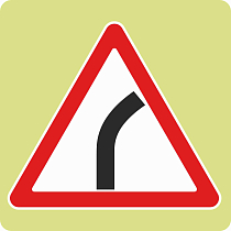 Дорожный знак с флуоресцентной окантовкой 1.11.1 Опасный поворот (В,900x900 мм,II)